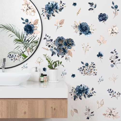 Blue Peony Wall Decals Peel and Stick Decor