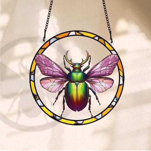 PLIGREAT Realistic Beetle Stained Glass Suncatcher