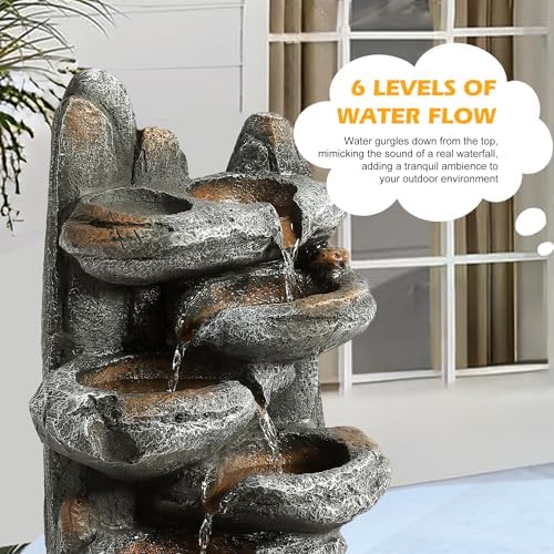6-Tiered Cascading Rock Water Fountain with LED Lights
