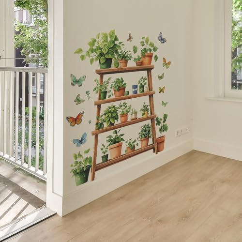 3D Plant Shelf Wall Decal with Butterflies