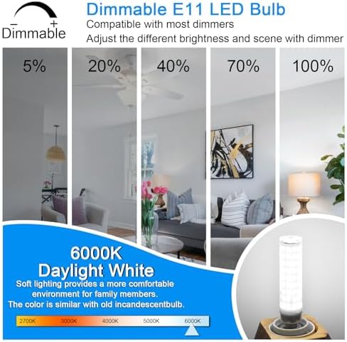 Dimmable E11 LED Bulbs 10W 950LM 6000K Daylight White 5-Pack
