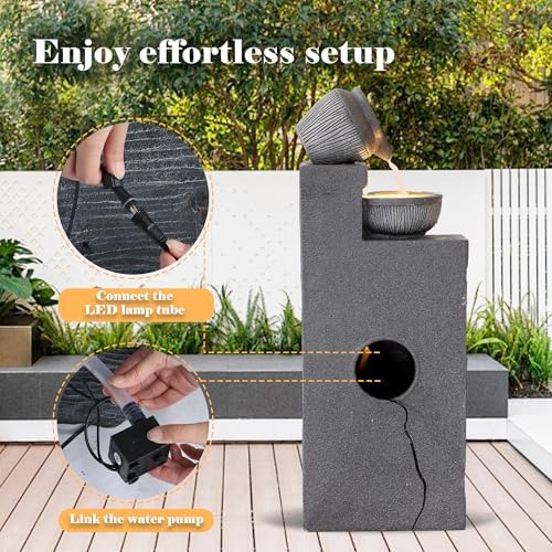 32 Modern Freestanding Garden Fountain with 4 Bowls and LEDs
