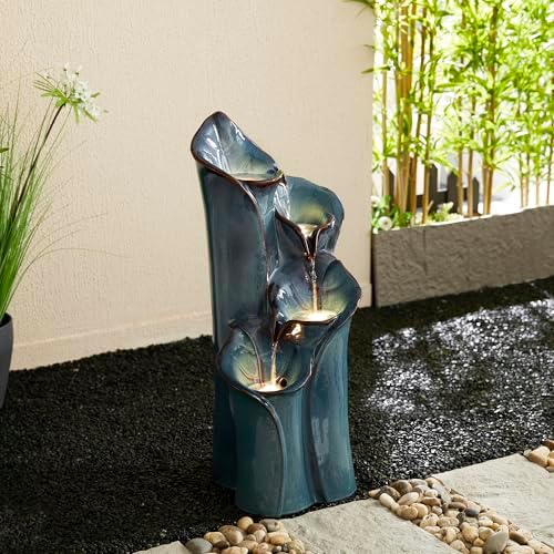 Glitzhome 3125 Inch H Outdoor Fountain with LED Lights and Pump