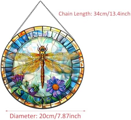 Flowers and Dragonfly Stained Glass Suncatcher for Windows