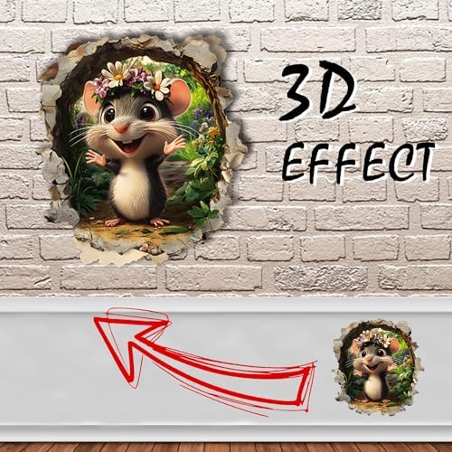 3 Pcs Mouse Hole Wall Decal with 3D Effect