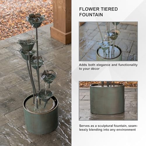 XBrand Freestanding Multi-Tiered Flower Water Fountain Silver 35 Inches Tall