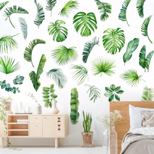 MEFOSS Removable Green Monstera Leaf Wall Decals