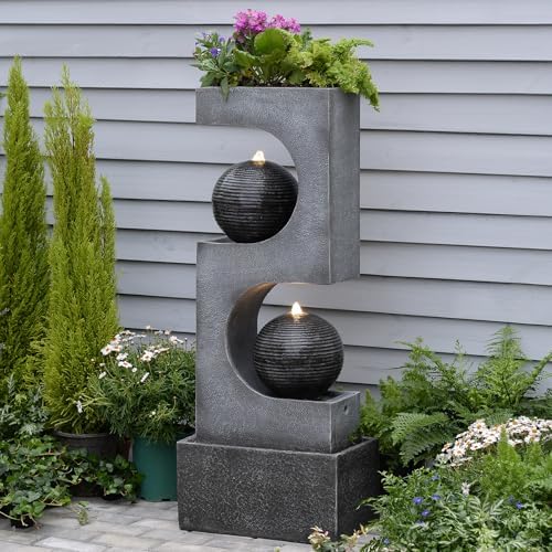 46 Inch High Modern Sphere Water Fountain with LED Light