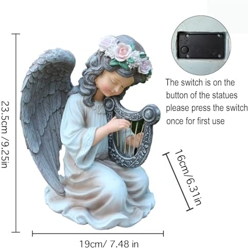 Solar Angel Garden Statue Harp Playing Decor