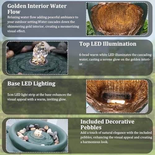 Jar Zen Water Fountain with Gold Interior and LED Lights