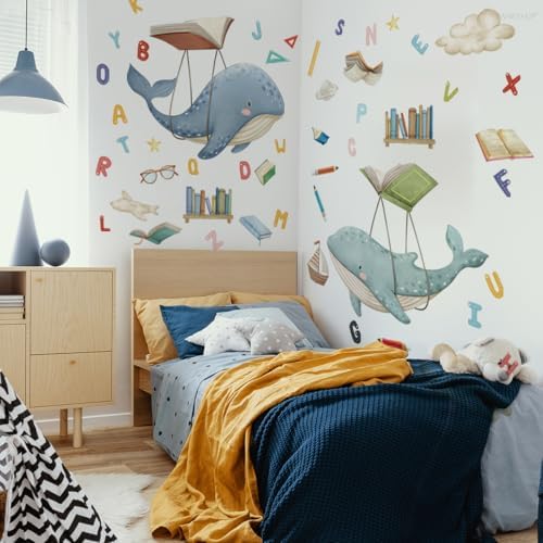 47x29 Inch Whale Wall Decals for School Classrooms