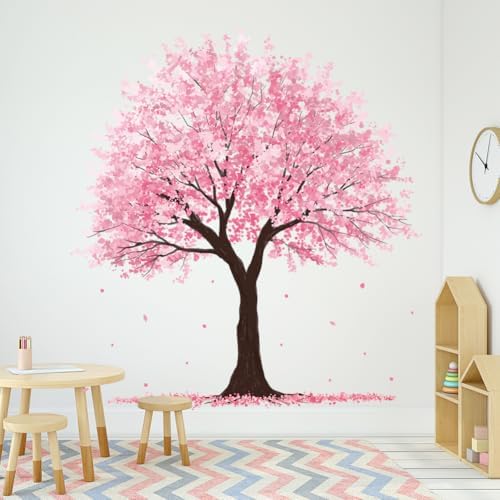 Pink Floral Leaves Wall Stickers Large Tree Decor