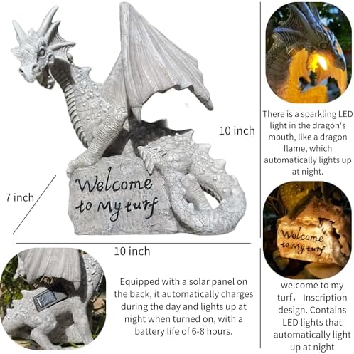 Solar Dragon Statue Welcome to My Turf Garden Decor