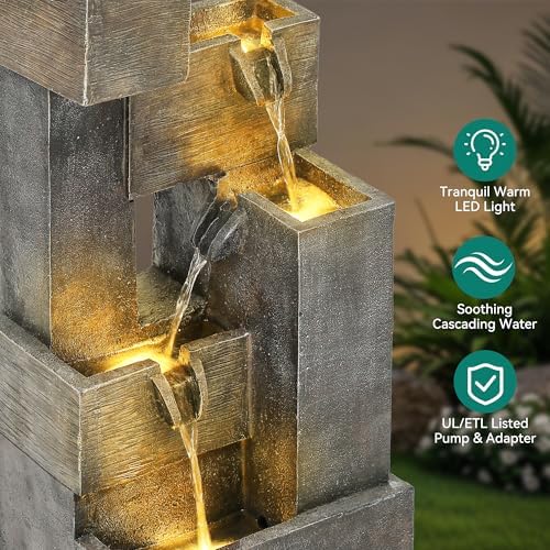 325 Inch Modern Outdoor Water Fountain with LED Lights