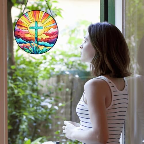Stained Glass Cross Window Hanging 8 Suncatcher Decor 1