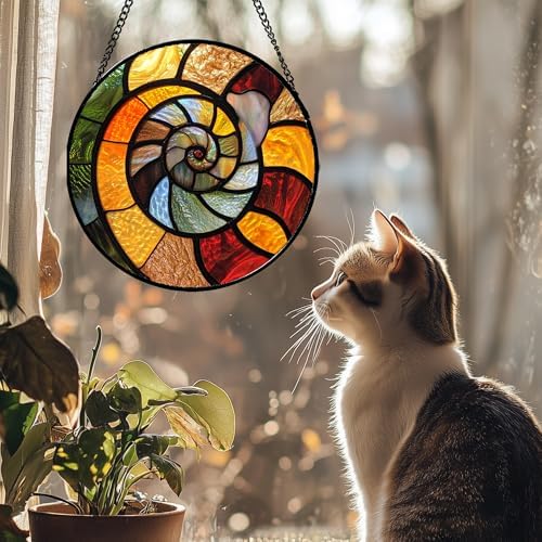 Stained Glass Window Hanging - Orange Red Conch Suncatcher