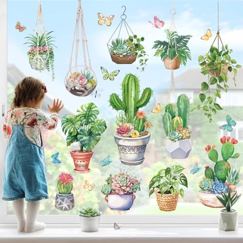 Green Nature Cacti Succulents Wall Stickers Peel and Stick