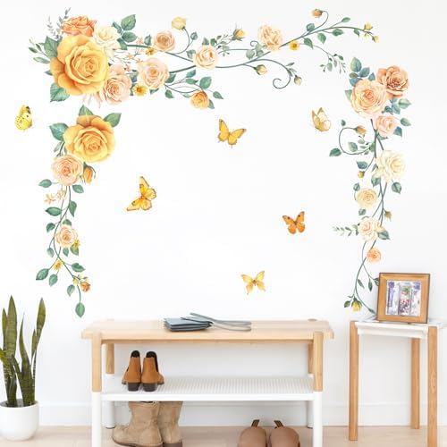 Yellow Butterflies Floral Wall Decals for Nursery Living Room