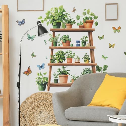 3D Plant Shelf Wall Decal with Butterflies