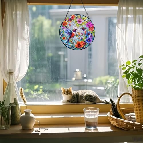 Voyakolo Hummingbird Stained Glass Window Hanging