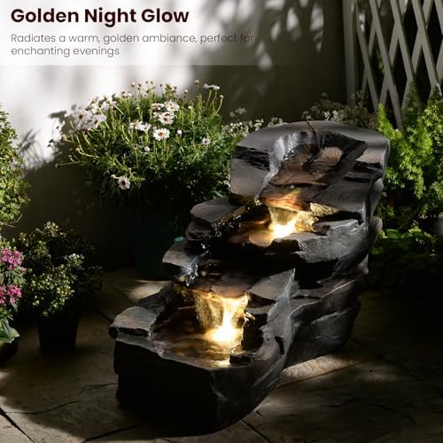 Sunlinua 3-Tier Freestanding Waterfall Fountain with LED Lights 30 L
