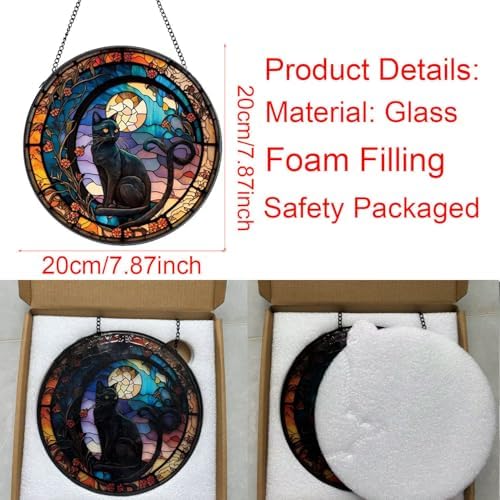 Black Cat Stained Glass Window Suncatcher Decoration
