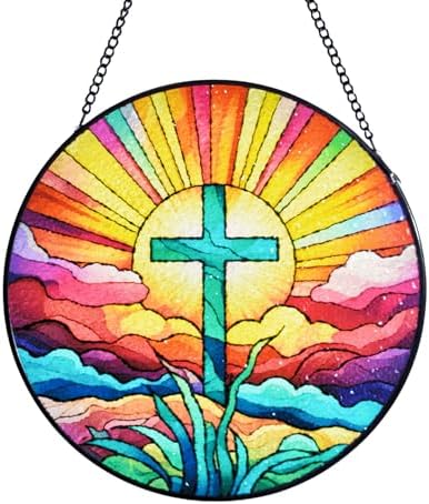 Stained Glass Cross Window Hanging 8 Suncatcher Decor 1