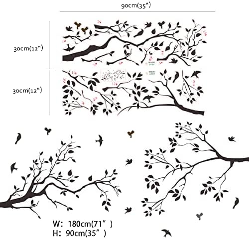 Runtoo Black Tree Branches and Birds Wall Decals