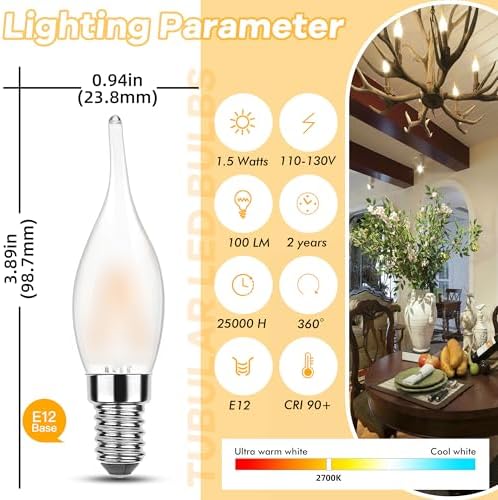 Grensk E12 15W LED Candelabra Night Light Bulbs Pack of 12