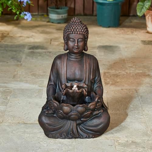 Glitzhome 24 Inch Zen Buddha Water Fountain with Pump and LED Light