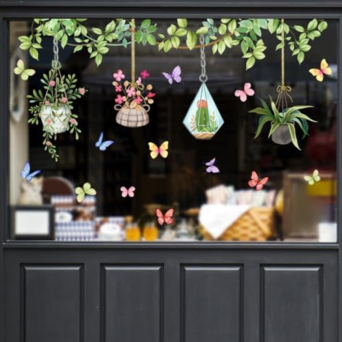 Runtoo Potted Plants Window Clings Wall Decor