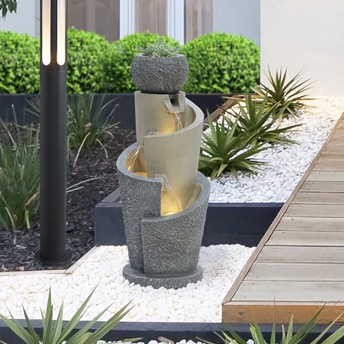 LuxenHome 27 Inch Resin Water Fountain with LED Lights