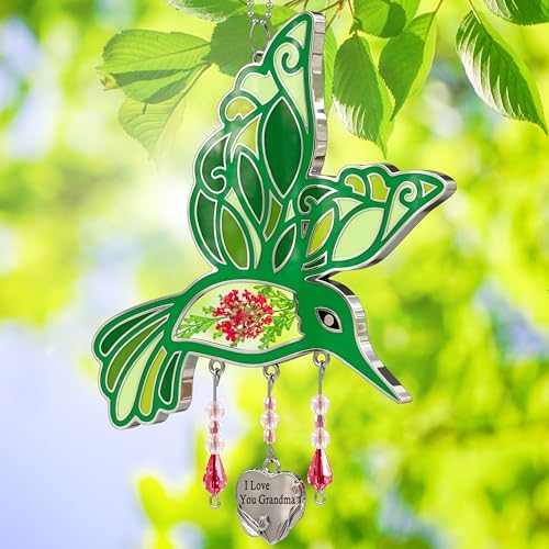 KYBOSAM Hummingbird Suncatcher I Love You Grandma Glass Wind Chime Ornament
