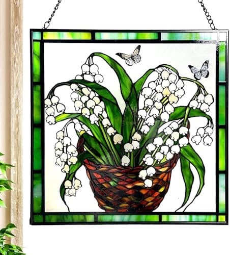 Lily of the Valley and Butterflies Stained Glass Suncatcher