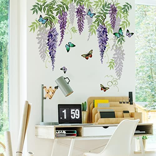 HUANLE Wisteria Flower Wall Sticker for Kids Bedroom