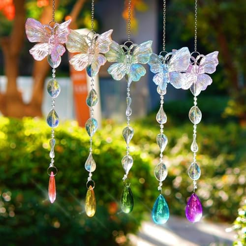 5 Piece Sparkly Butterfly Suncatchers Set for Home and Garden