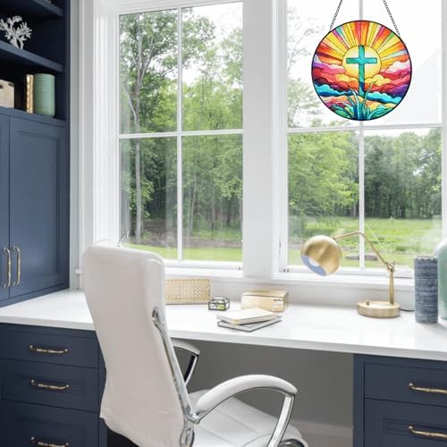 Stained Glass Cross Window Hanging 8 Suncatcher Decor 1