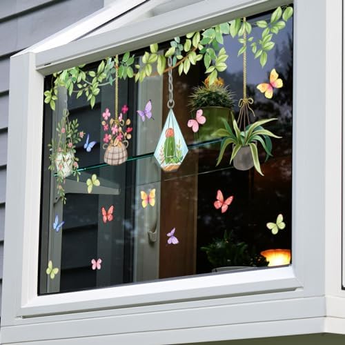 Runtoo Potted Plants Window Clings Wall Decor