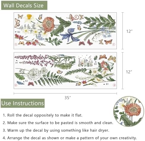 Yovkky Flower Fern Wall Decals for Home Decor