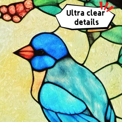 Stained Glass Birds on Tree Branches Window Hanging Decor
