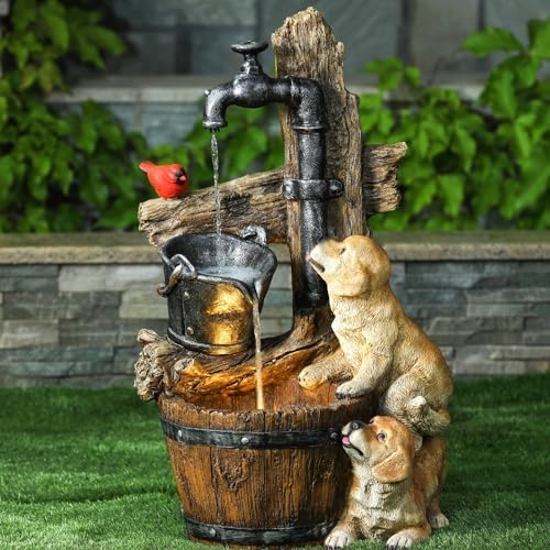 LuxenHome Water Fountain Outdoor with LED Lights