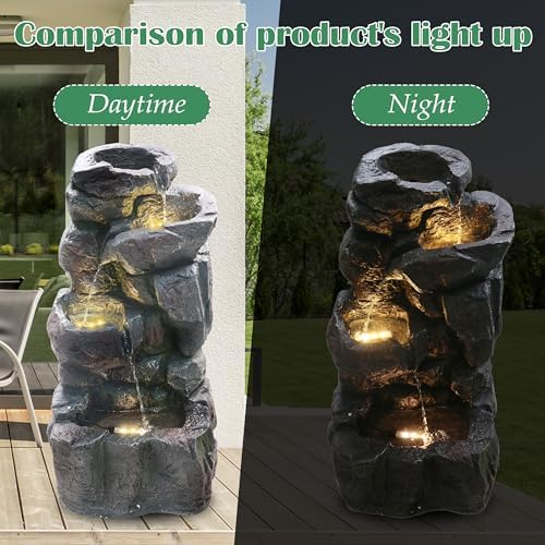4-Tiers Cascading Rock Water Fountain with LED Light