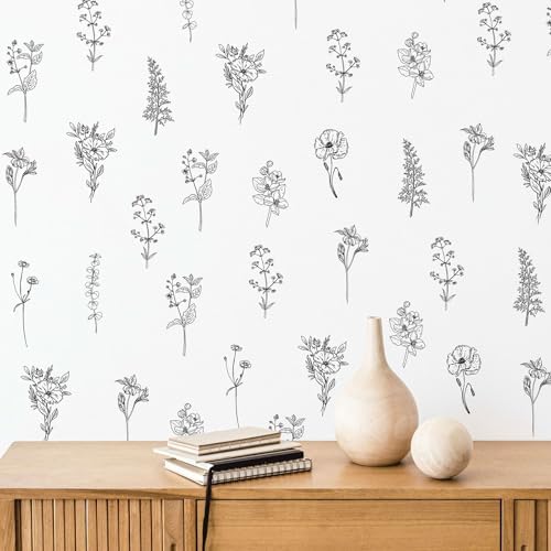 12 Sheets Wildflower Wall Decals Retro Boho Floral Murals