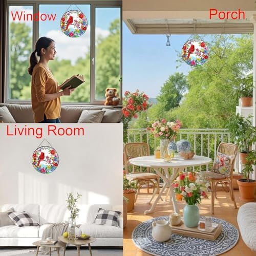 Cardinal Stained Glass Suncatcher for Window 787 Inch Round Wall Art