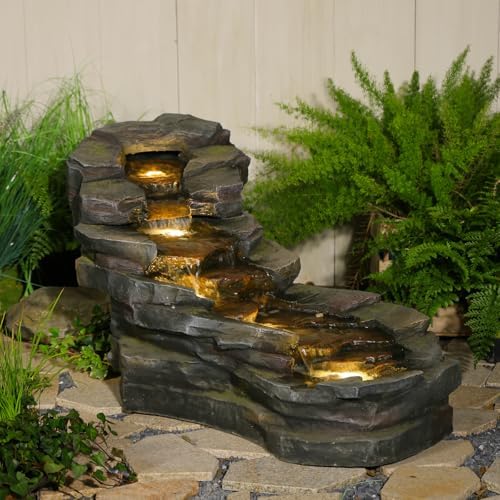49 Inch 5-Tier Garden Water Fountain with LED Lights