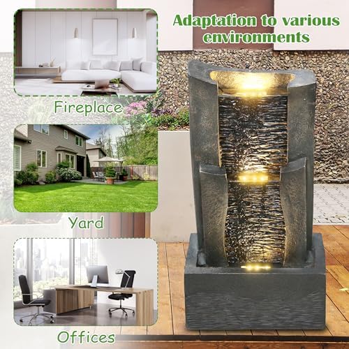 3-Tiers Outdoor Rock Water Fountain with LED Light