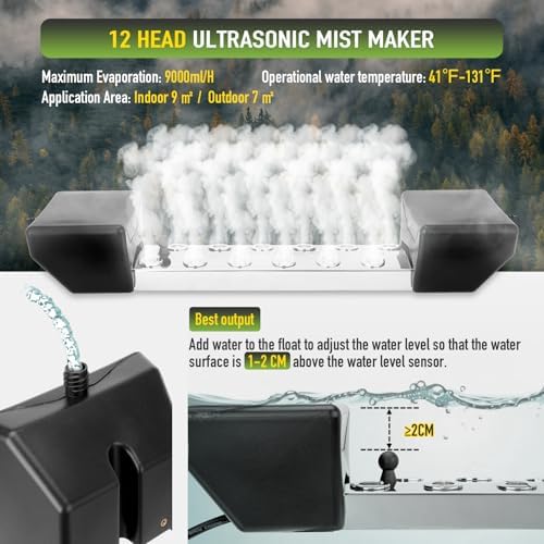 Ultrasonic Fogger Mist Maker 12 Head with 400W Power Supply and Floats