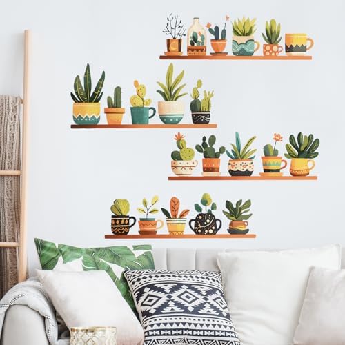 Boho Potted Plants Wall Decals for Living Room and Bedroom