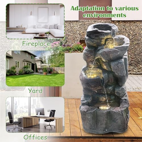 4-Tiers Cascading Rock Water Fountain with LED Light