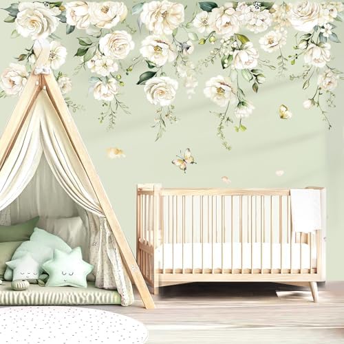 Decalmile Large White Flower Wall Decals for Girls Room and Baby Nursery